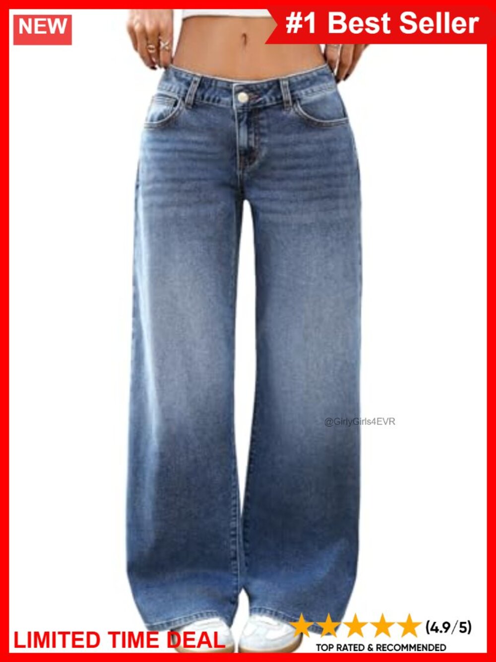 Low Rise Wide Leg Baggy Jeans Over 60% Cotton Denim Pants